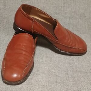 Preowned Men=s Dimitri Cognac Leather Loafers Made in Italy - Size 11M